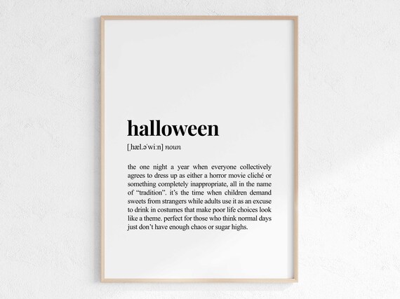 Halloween Definition Funny Dictionary Style Party Decor Wall Art