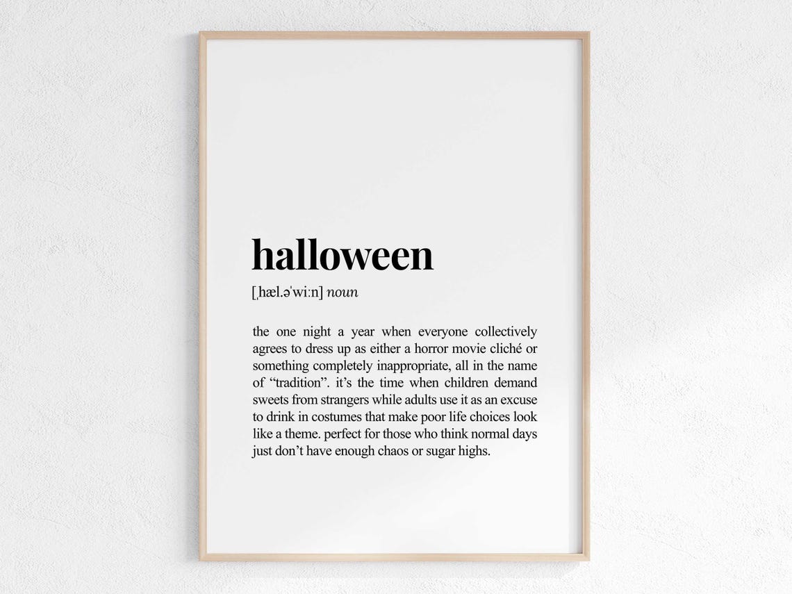 Halloween Definition Funny Dictionary Style Party Decor Wall Art