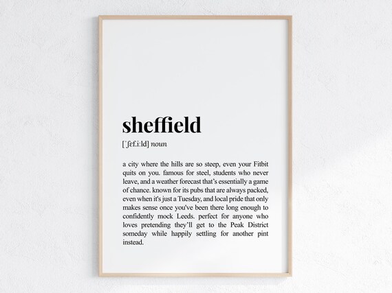 Sheffield Funny Definition Print Housewarming Humorous Dictionary Poster Sassy Travel