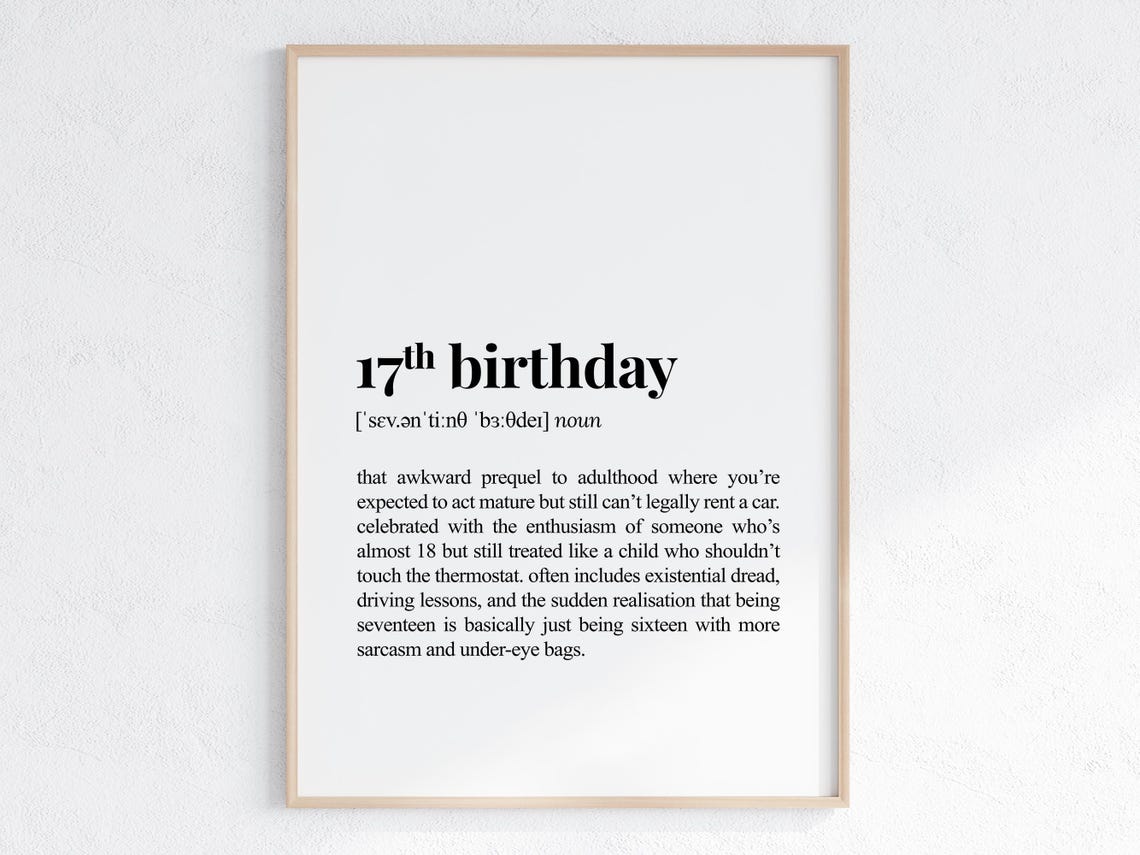 17th Birthday Definition Funny Dictionary Style Teen Gift Poster