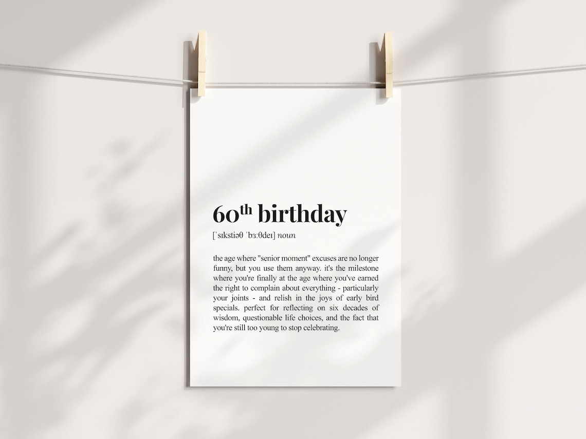 60th Birthday Definition Print, Sarcastic Dictionary Poster - Image 3