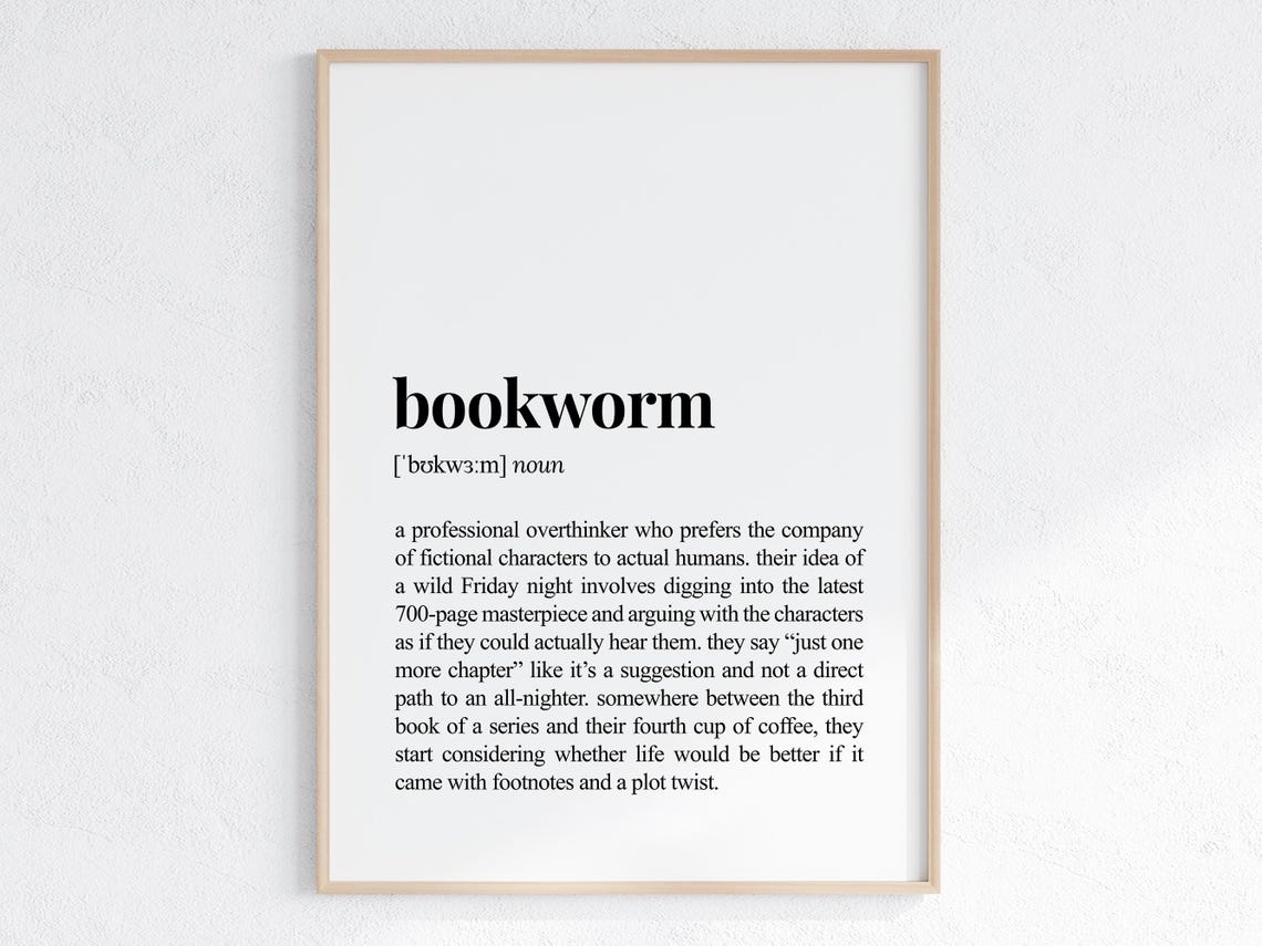 Bookworm Funny Dictionary Definition Poster for Reading Nook Decor