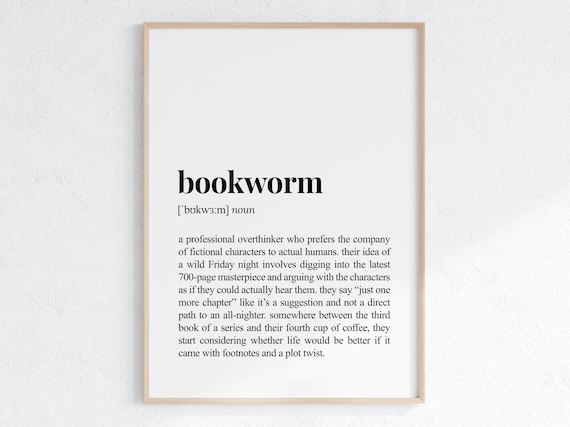 Bookworm Funny Dictionary Definition Poster for Reading Nook Decor