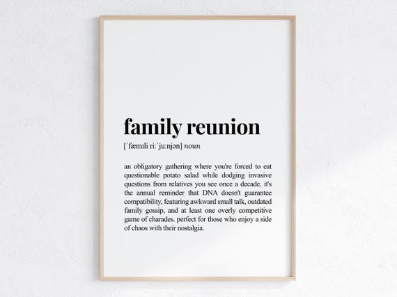 Family Reunion Definition Print Sarcastic Dictionary Poster Funny Gift For Parents Instant Gifts