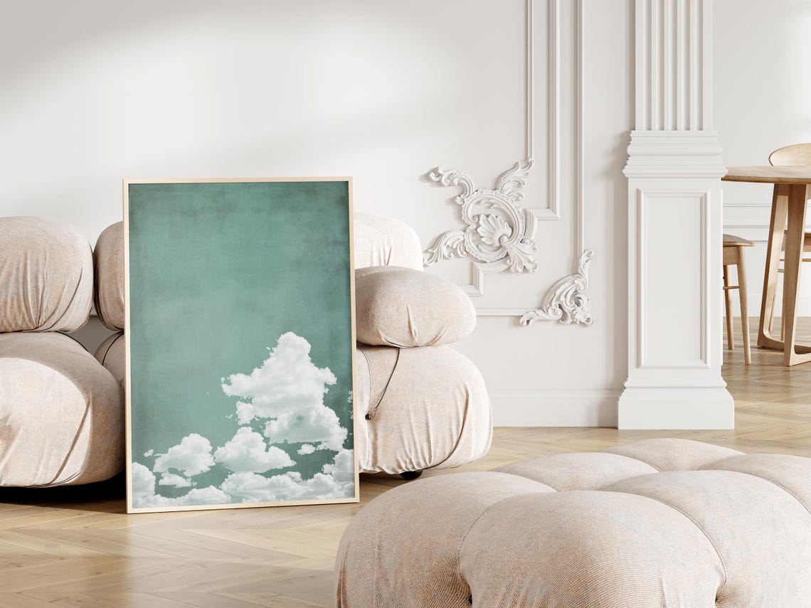 Mint Green Cloud Wall Art Minimalist Pastel Green Wall Art Abstract Art Print Vintage Cloud Artwork - Image 3