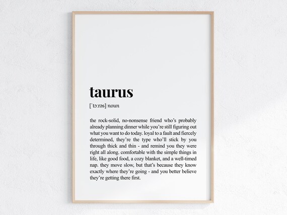 Taurus Zodiac Sign Funny Astrology Definition Dictionary Poster