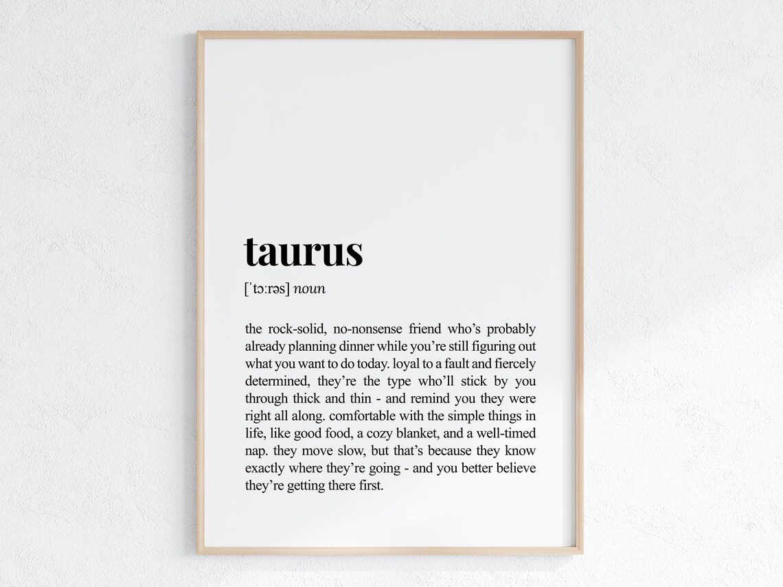 Taurus Zodiac Sign Funny Astrology Definition Dictionary Poster