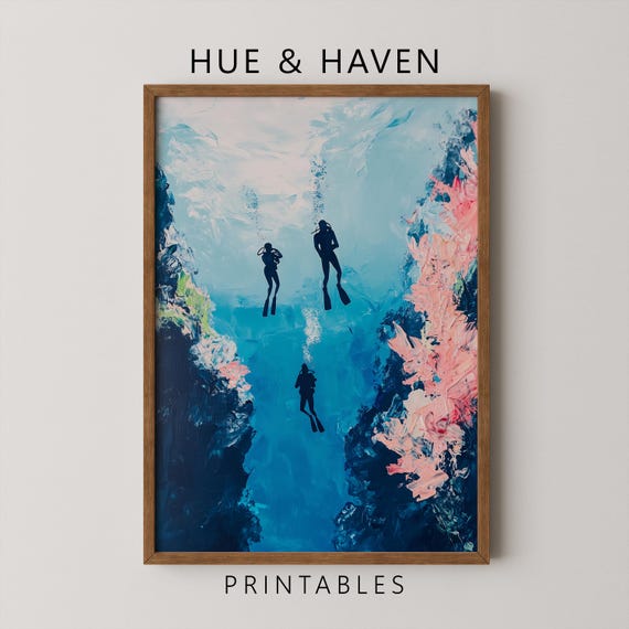 Scuba Diver Ocean Print Coral Reef Wall Art