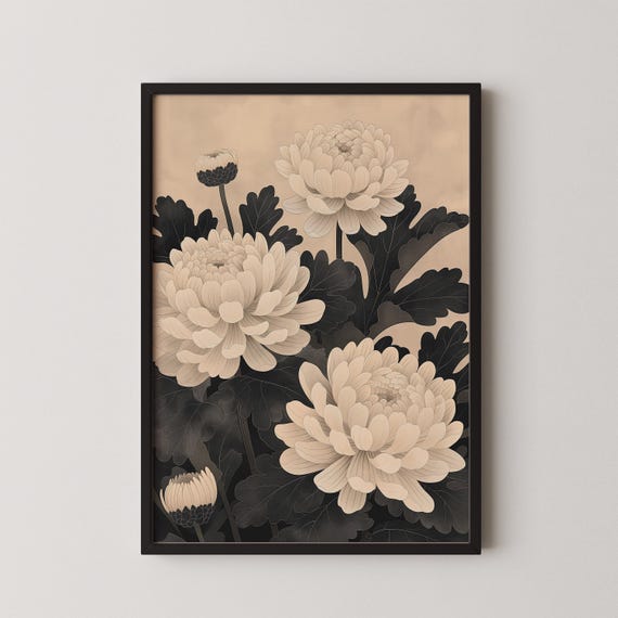 Peony Flower Print Antique French Farmhouse Botanical Art Wall
