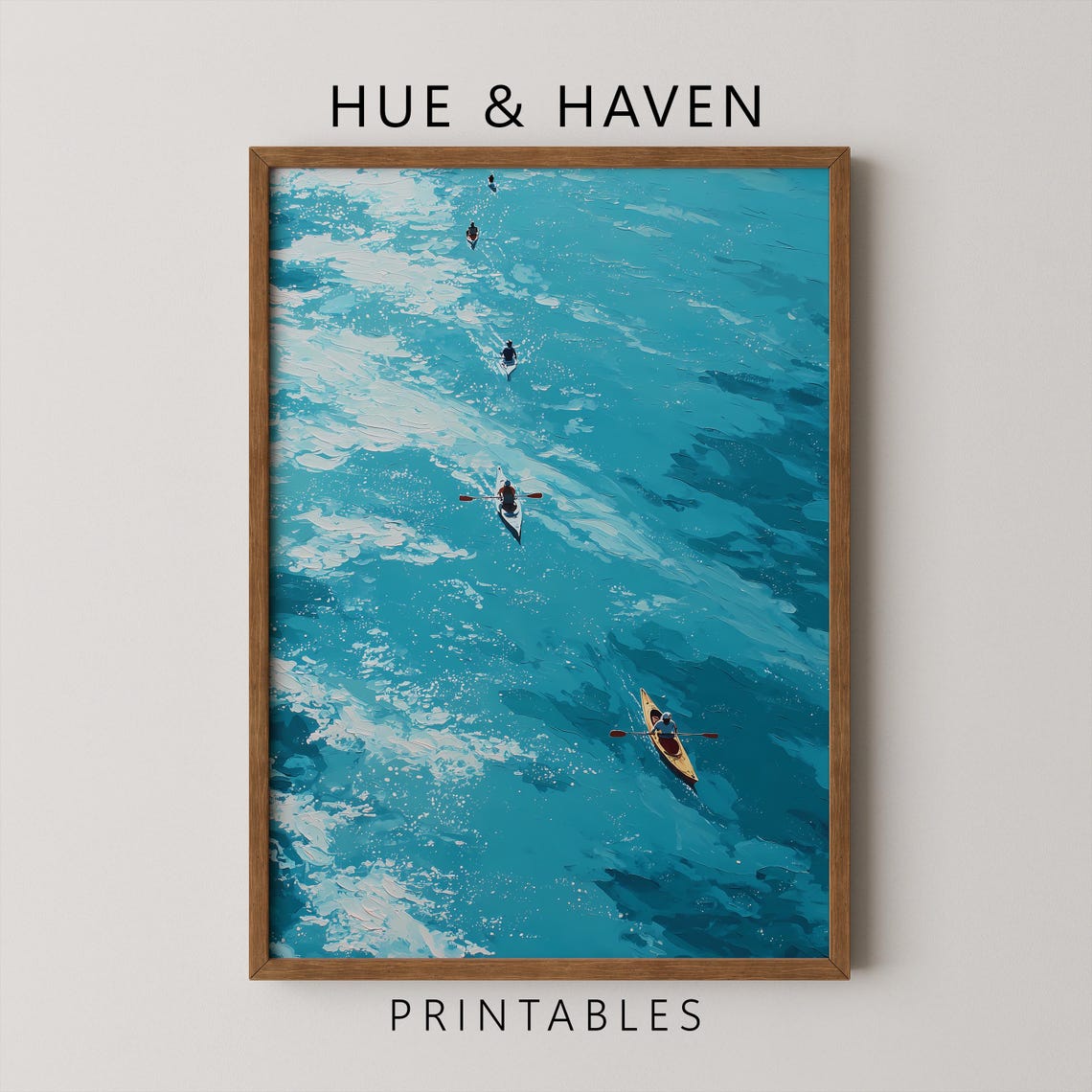 Minimalist Kayaking Art Print Ocean Waves Tiny Blue Boater Gift
