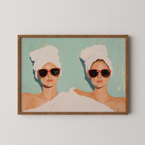 Two Women Towels Sunglasses Poolside Summer Painterly Portrait Art Poster