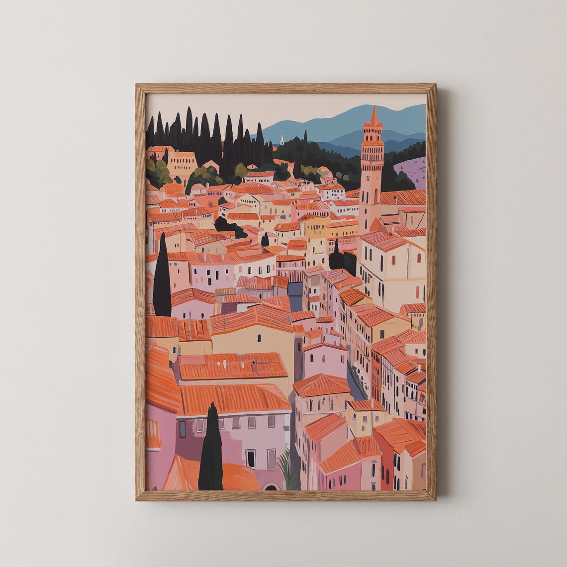 Florence Italy Terracotta Rooftops Tuscan Skyline Painting Poster