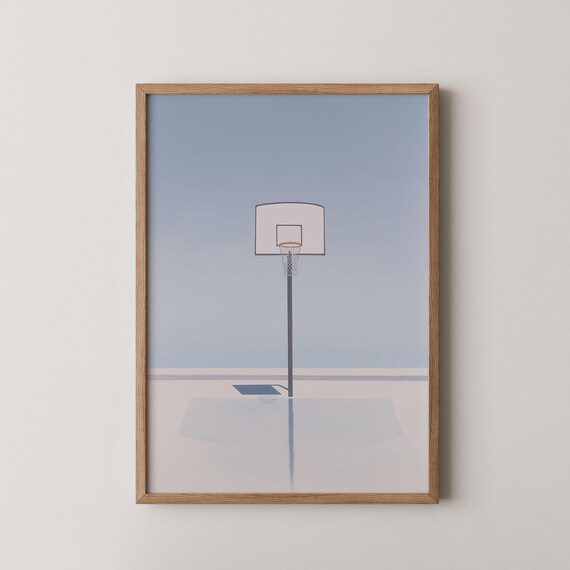 Minimalist Basketball Hoop Against Blue Sky Sports Art Poster