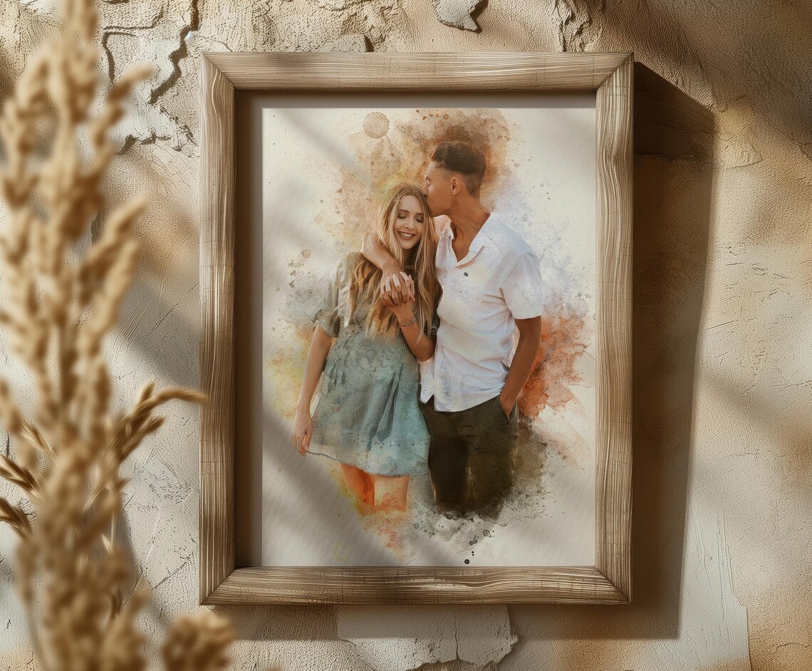 Custom Watercolor Couple Portrait, Romantic Gift - Image 4