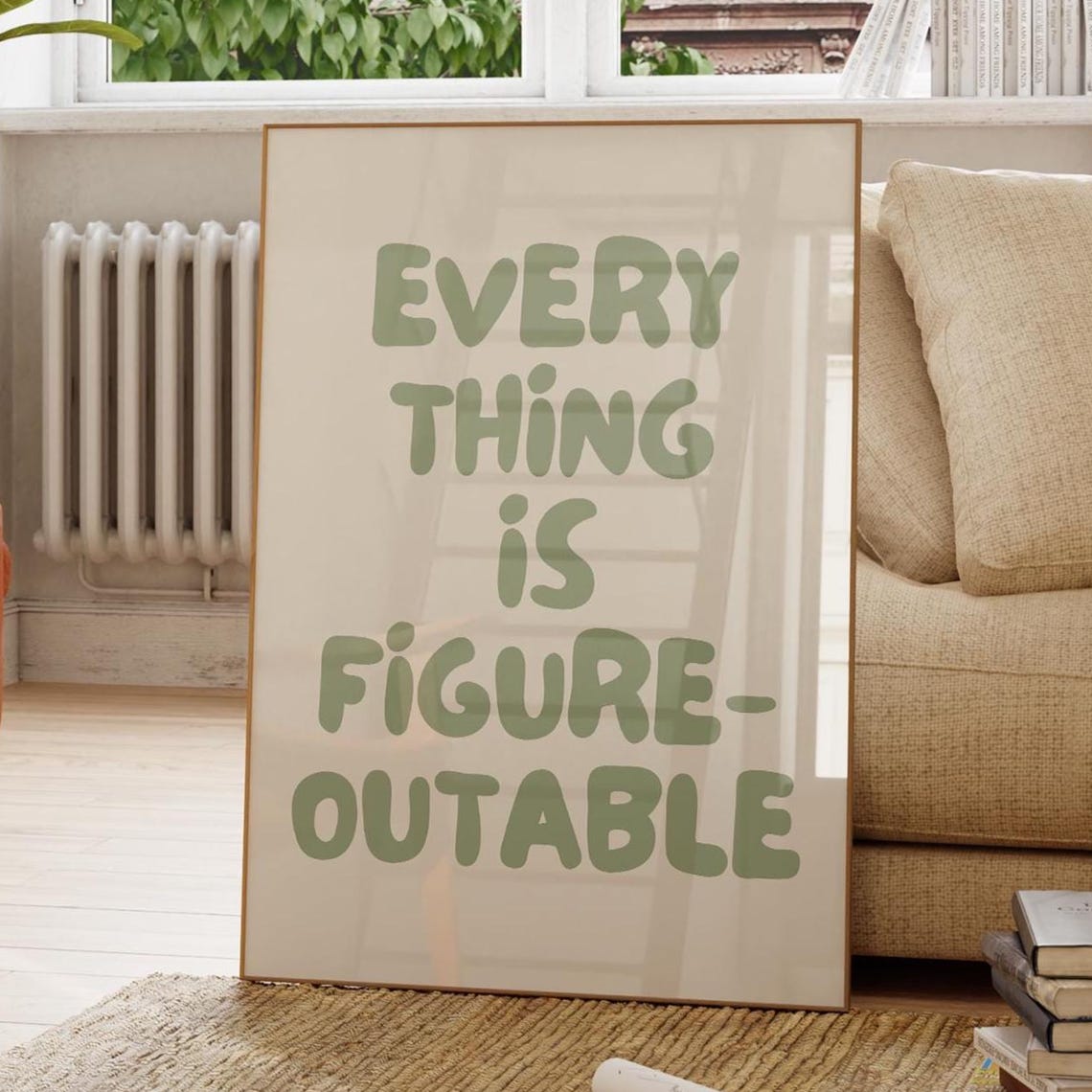Everything Is Figureoutable Sage Green Wall Art Uplifting Quote Inspirational Office Print Motivational Affirmation Poster