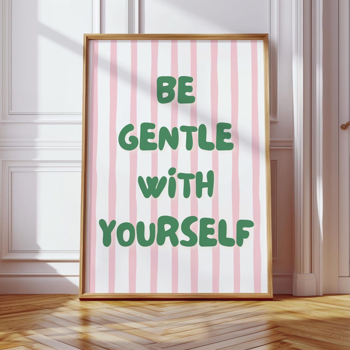 Be Gentle With Yourself Pink Striped Quote Affirmation Poster