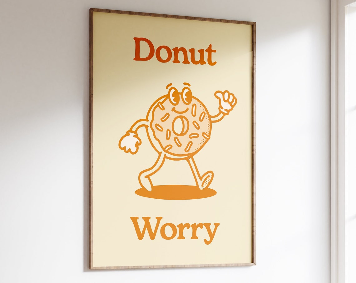 Donut Worry Retro Character Wall Art Retro Funny Wall Art Retro Wall Print Large Printable Art Printable Poster Print