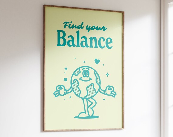 Find Your Balance Retro Wall Print Positive Wall Art Manifest Poster Retro Wall Decor Large Printable Art Downloadable Print Cute Art