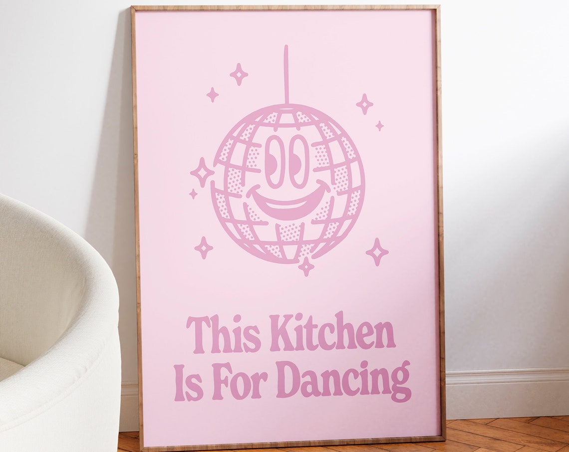 This Kitchen Is For Dancing Pink Disco Ball Kitchen Quote Poster - Image 6