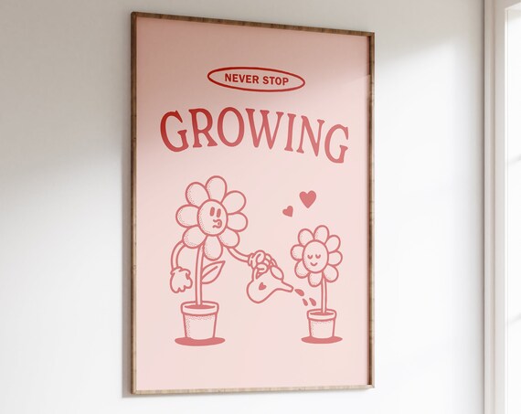 Self Care Wall Decor Retro Office Wall Print Cute Pink Wall Art Aesthetic Room Decor Preppy Wall Art Dorm Room Decor