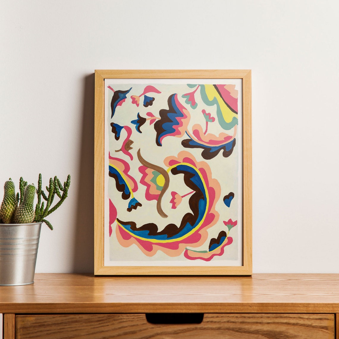 Bold Colorful Abstract Floral Swirls Playful Modern Art Poster