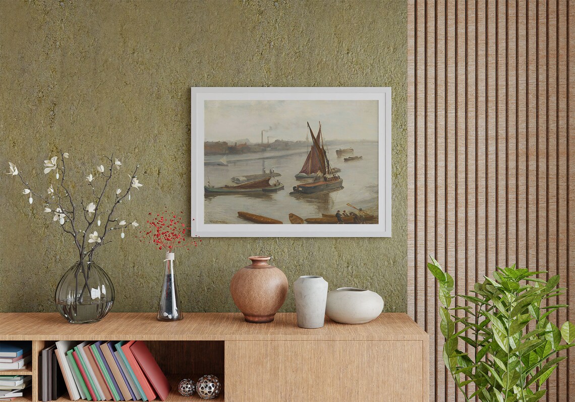Whistler Signed River Barges Sailboats Atmospheric Classic Painting Poster - Image 2