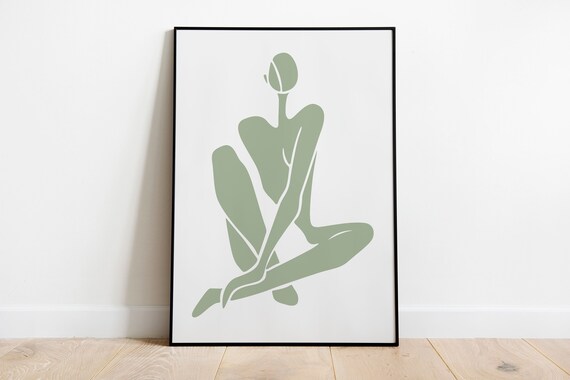 Matisse Style Sage Green Line Figure Minimalist Art Style Poster