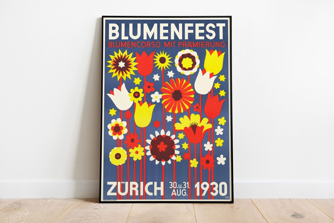 Blumenfest Zurich 1930 Flower Festival Vintage Swiss Art Poster