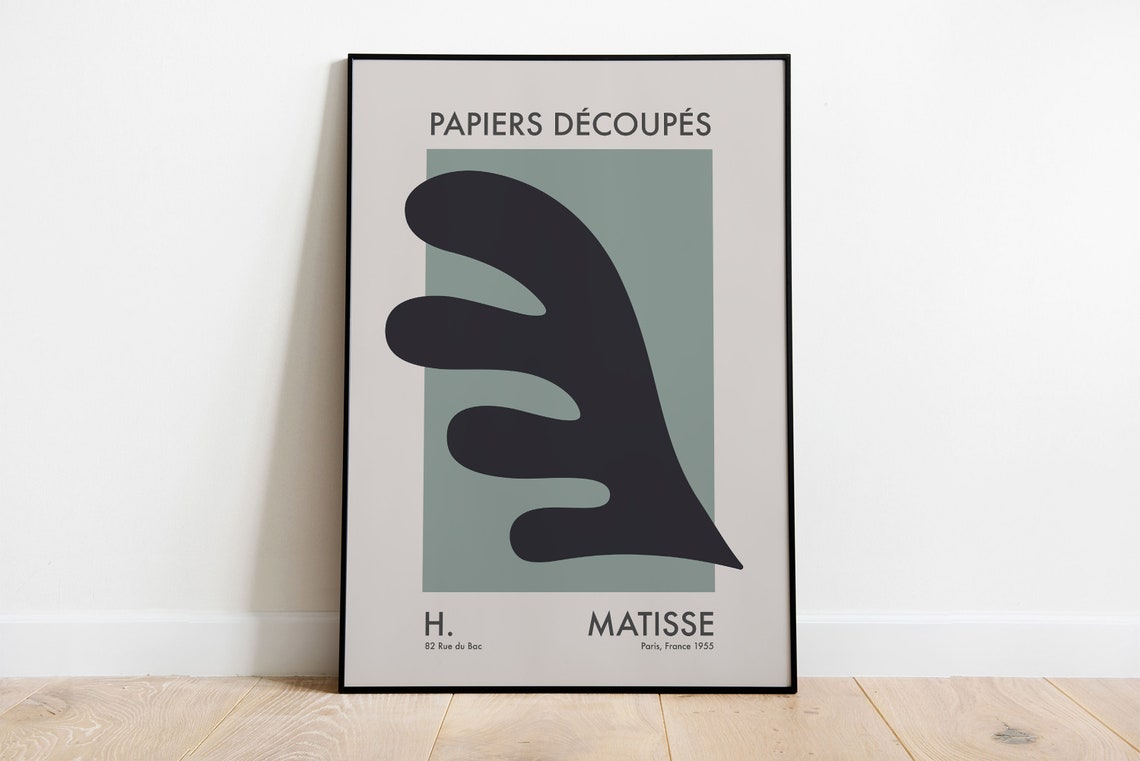 Matisse Papiers Decoupes Black Leaf Sage Green Abstract Poster