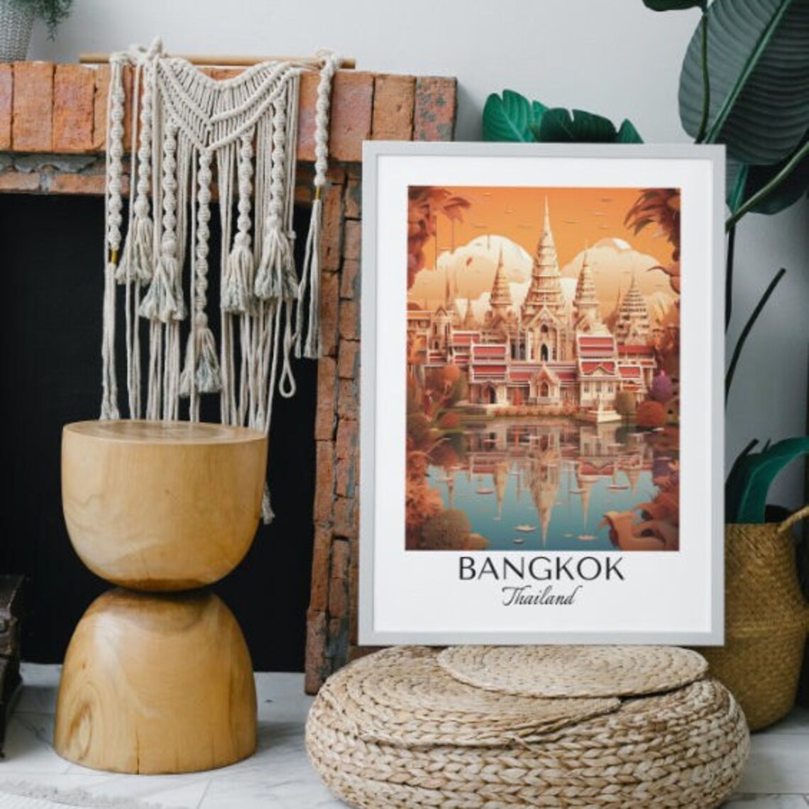 Bangkok Thailand Golden Temple Paper Cut Style Travel Poster - Image 4
