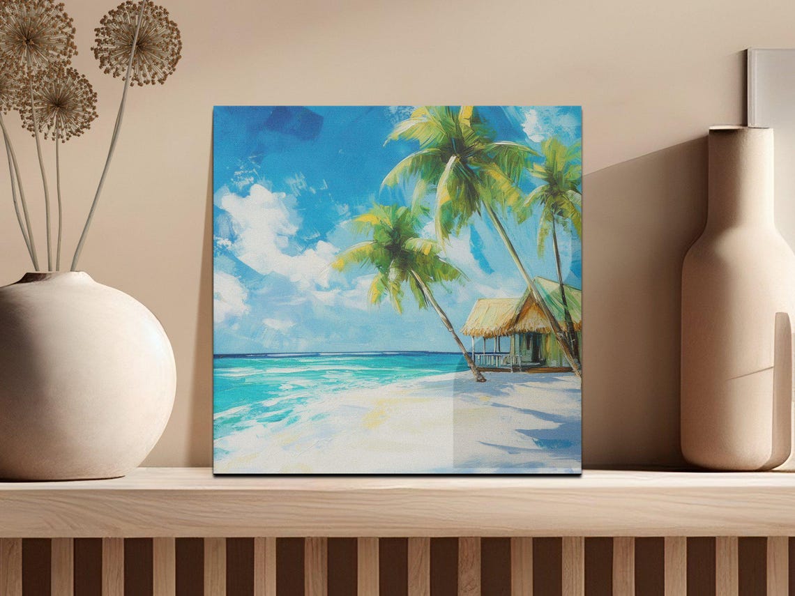 Tropical Beach Art Print Coastal Wall Art Beach House Decor Tranquil Ocean View Wall Print Beach Palm Tree Artwork 20x20 - Image 2
