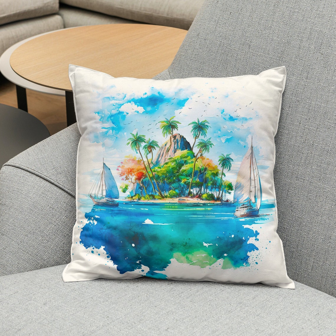 Sailing In Paradise Watercolor Wall Art Beach Landscape Art Beach Art Print Beach Decor Tropical Scrapbooking - Image 3