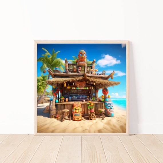 Island Life Wall Art Beach Bar Wall Art Tropical Beach Landscape Ai Art Beach Art Print Beach Life Decor Tropical Beach Bar Decor