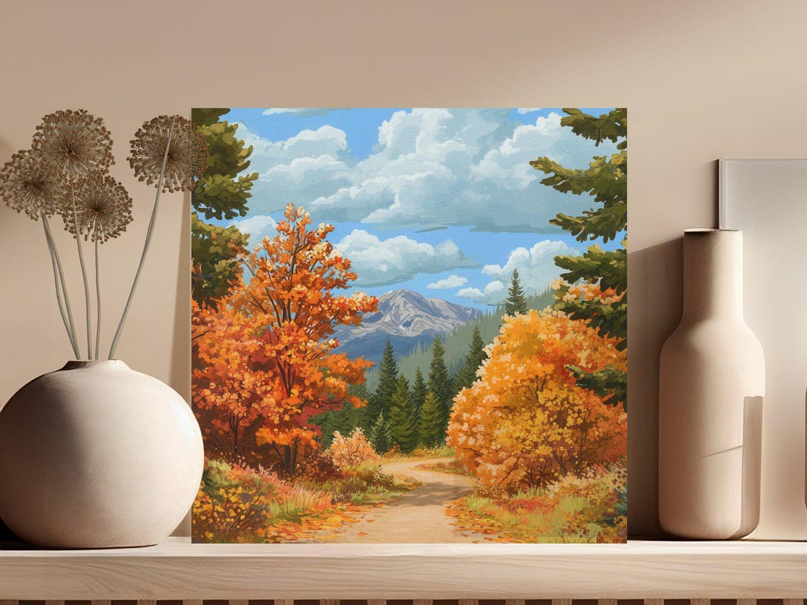 Autumn Mountain Trail Orange Fall Foliage Peak Scenic Forest Poster - Image 3