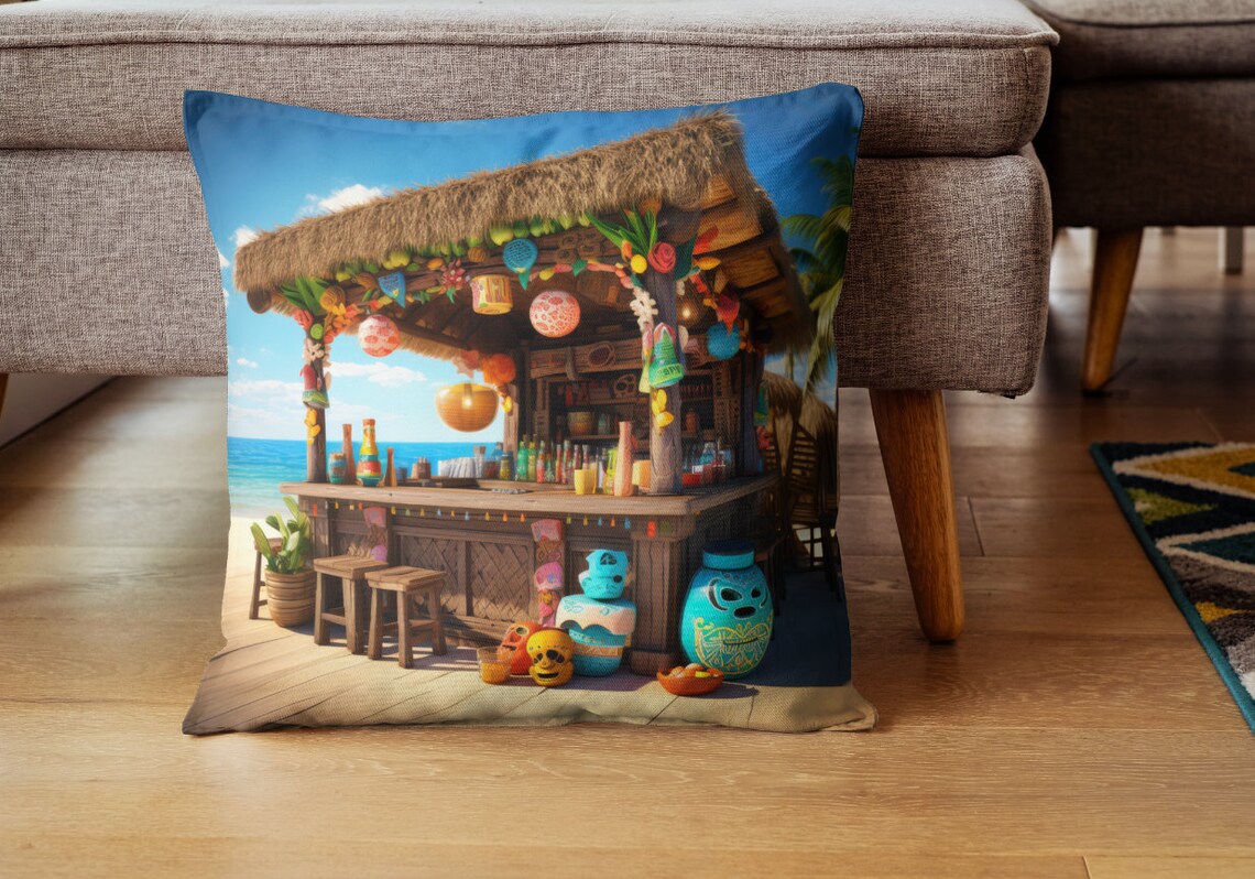 Island Beach Bar with Thatched Roof and Tiki Lanterns Poster Art - Image 4