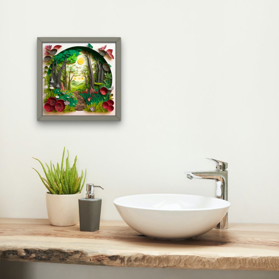 Layered Paper Forest Path Quilled Sunlit Woodland Scene Poster - Image 5