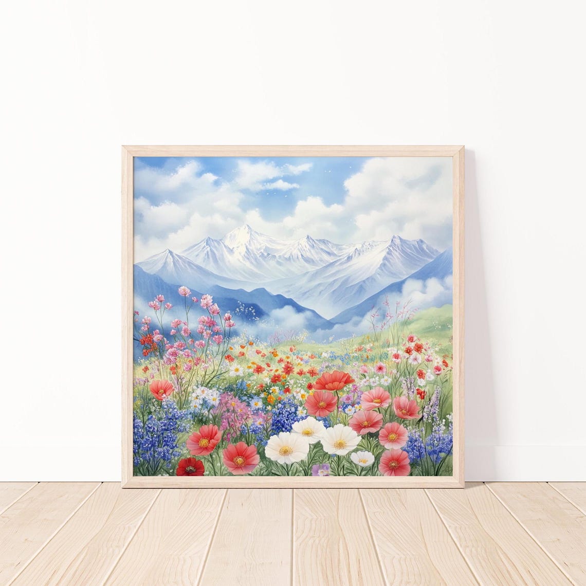 Alpine Wildflower Meadow Snow Capped Peaks Scenic Mountain Art Poster - Image 4