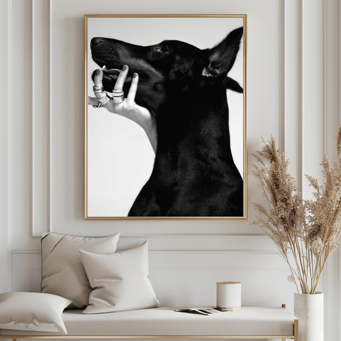Doberman Dog Fashion Photography Black And White Glamour Poster - Image 3