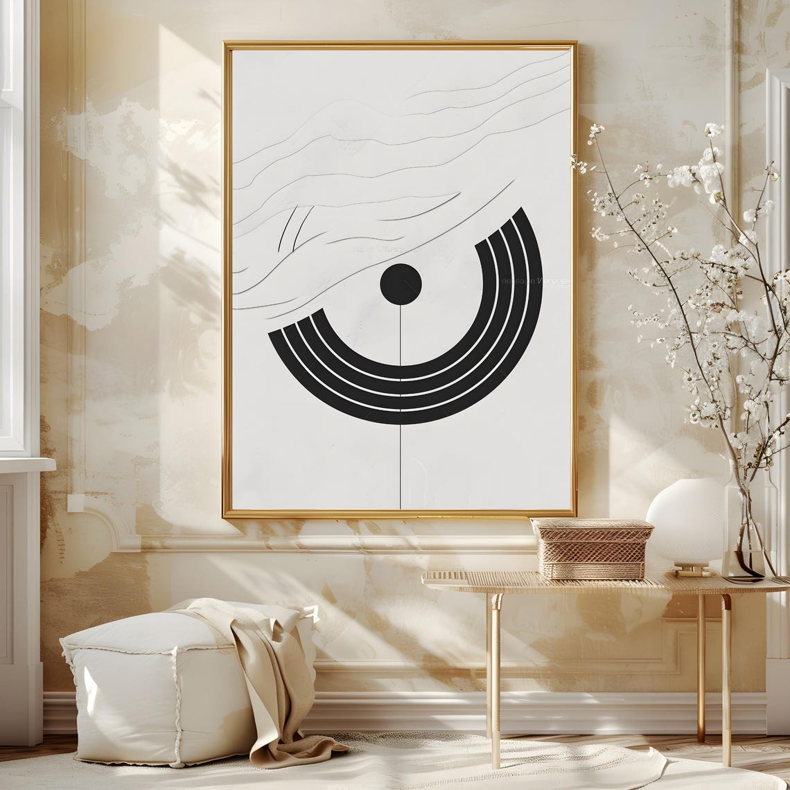 Mid Century Modern Wall Art Abstract Wall Decor Art Print Minimal Black And White Art Print Boho Art Neutral Geometric Shapes Wall Art - Image 3