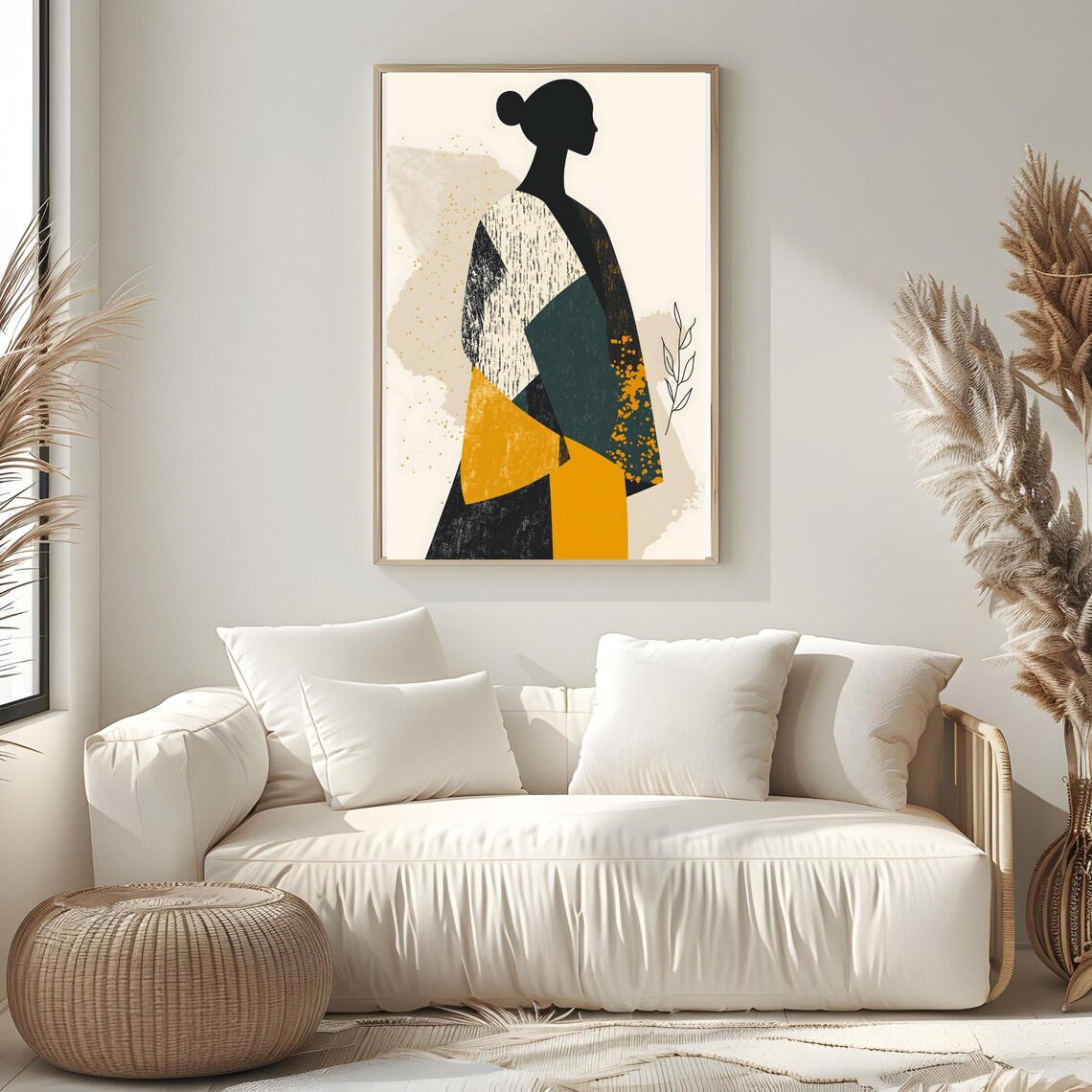 Abstract Woman Silhouette Mustard Teal Gold Fashion Art Poster - Image 2