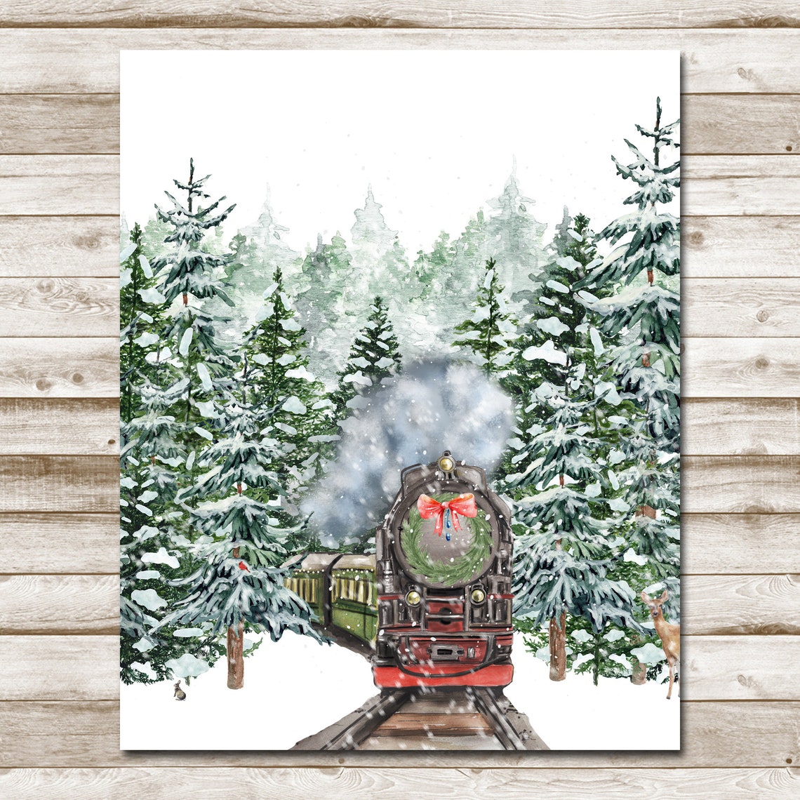 Christmas Train Vintage Steam Engine Snowy Pines Holiday Poster - Image 4