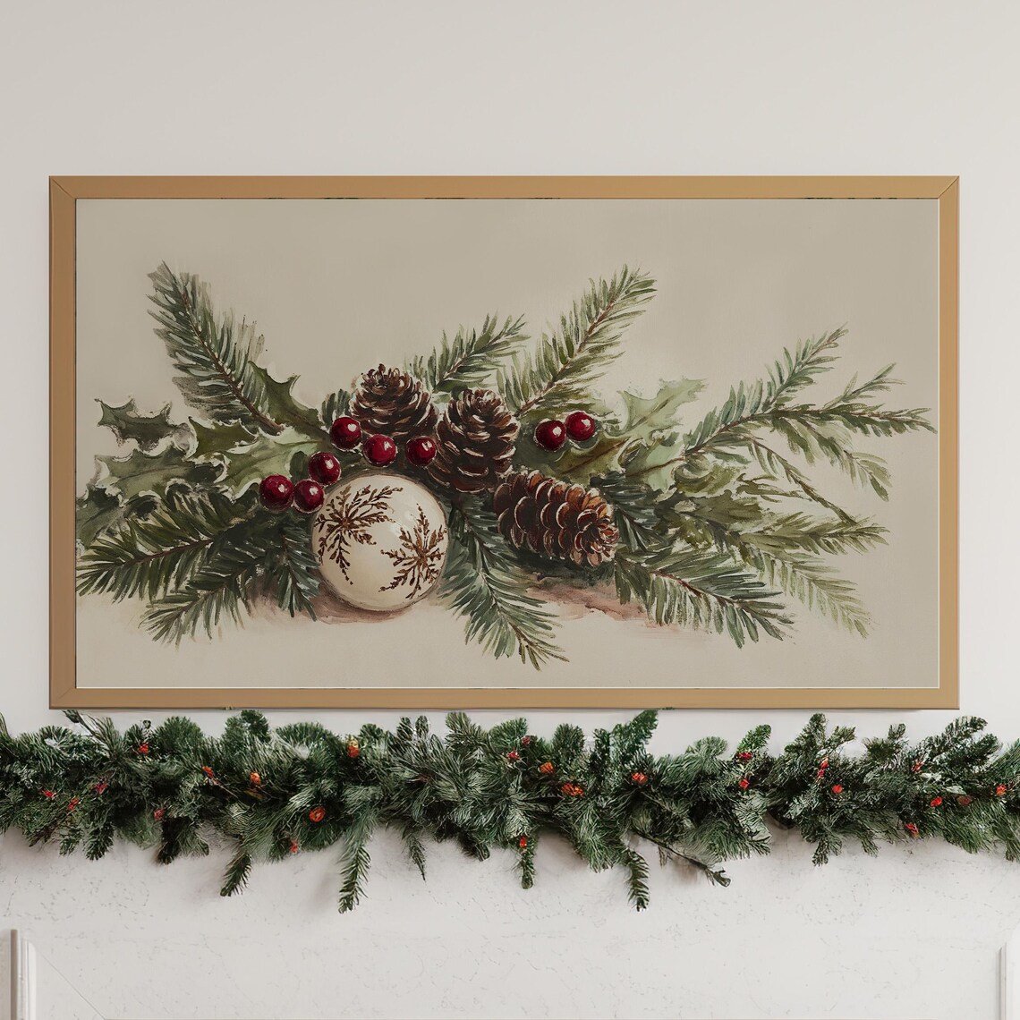 Christmas Rustic Botanical Winter Still Life Art Print - Image 2
