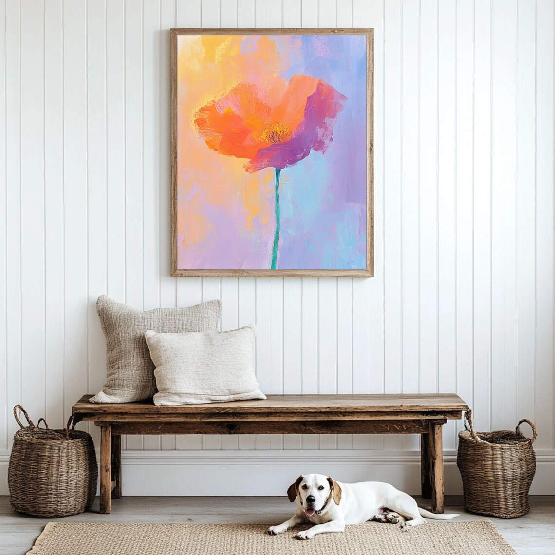 Single Orange Poppy Close Up Pastel Abstract Floral Art Poster - Image 2