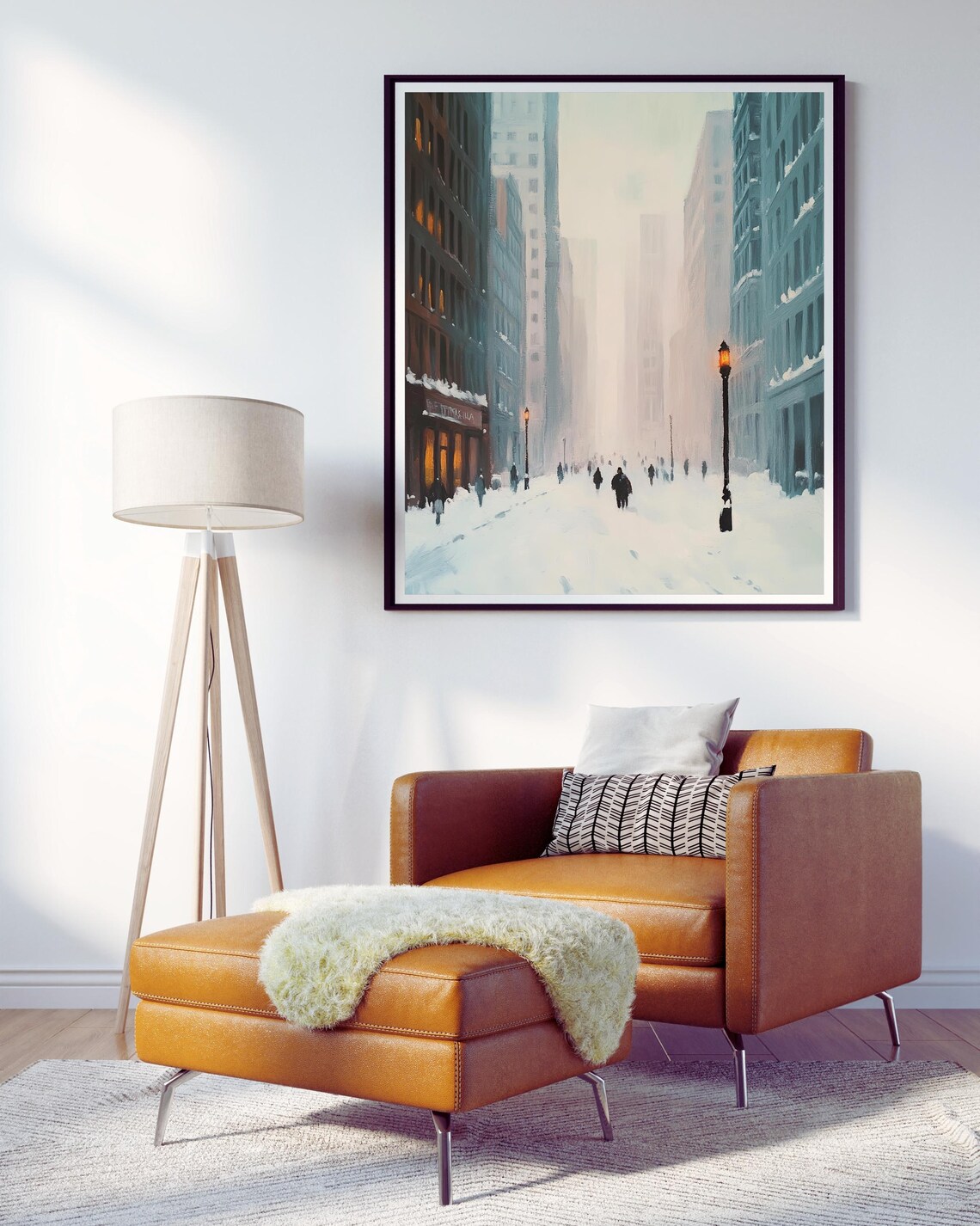 Winter Cityscape, Snowy Urban Street Scene Art Print - Image 2