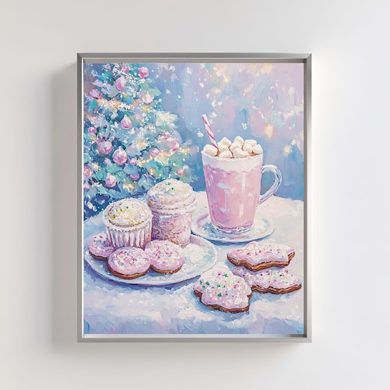 Christmas Dessert Art Print, Cozy Holiday Treat Scene
