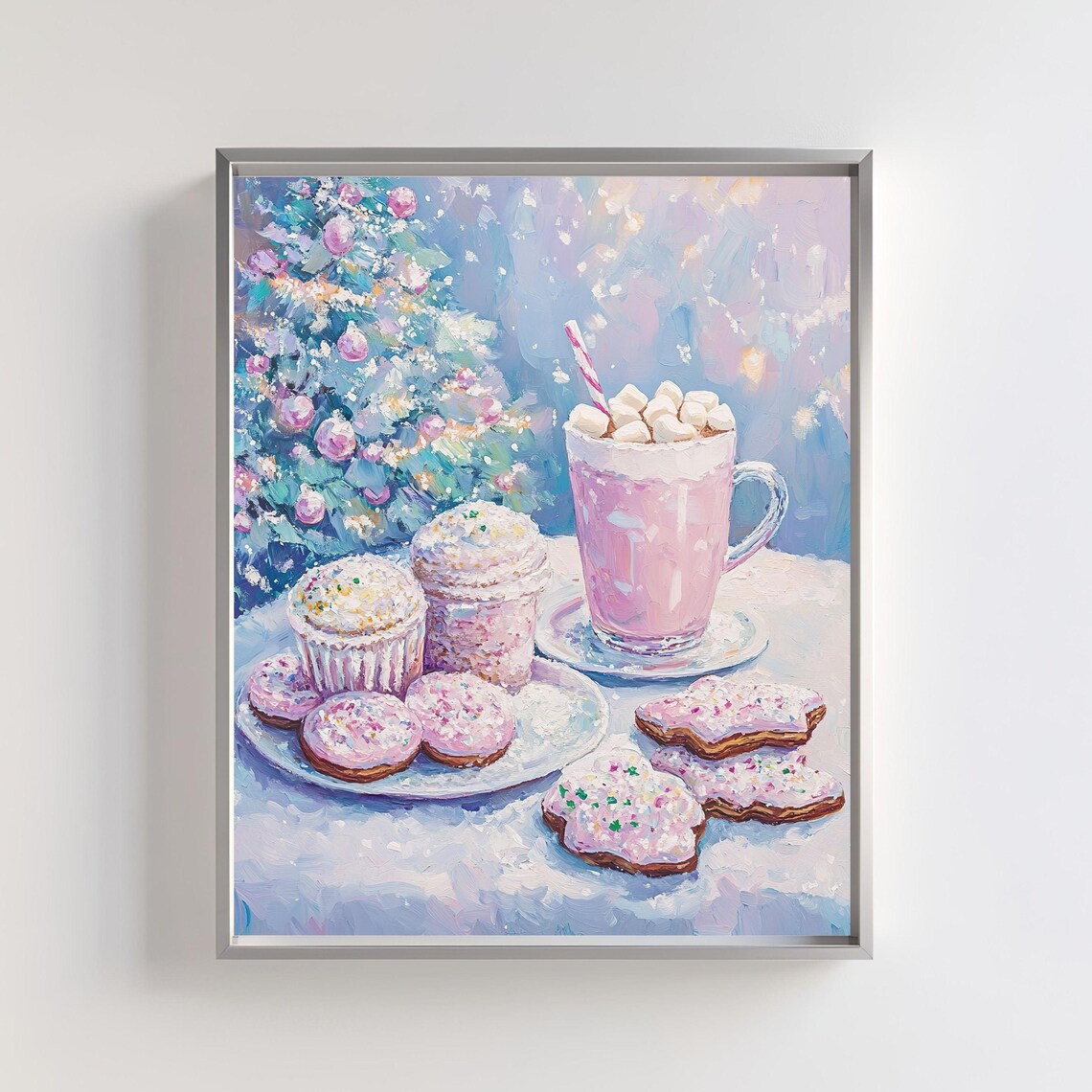 Christmas Dessert Art Print, Cozy Holiday Treat Scene