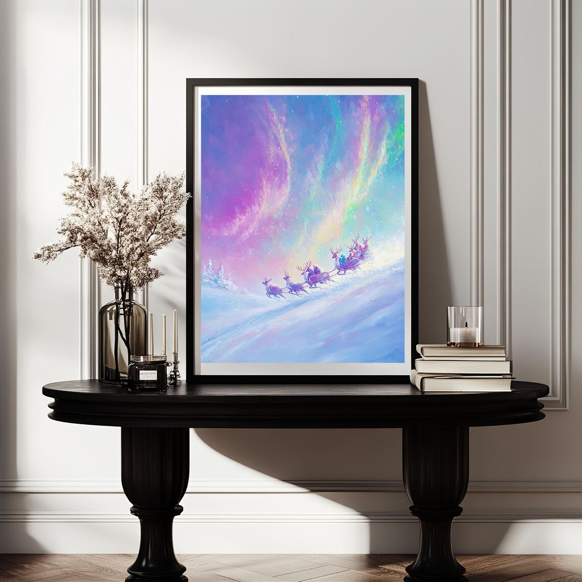Christmas Sleigh, Reindeer And Santa Holiday Poster - Image 4