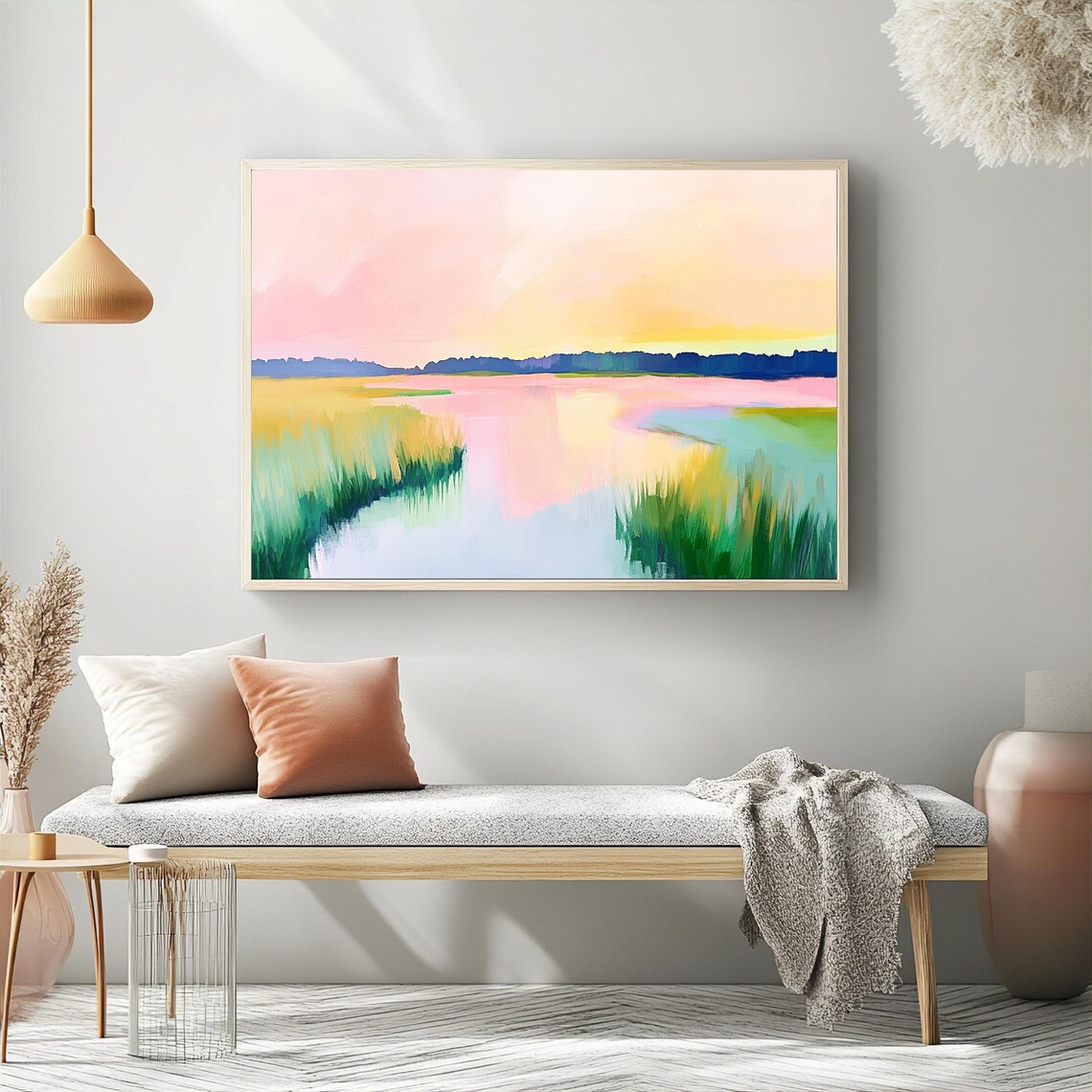 Marsh Sunset Abstract Lake Scene, Minimalist Art Print - Image 2