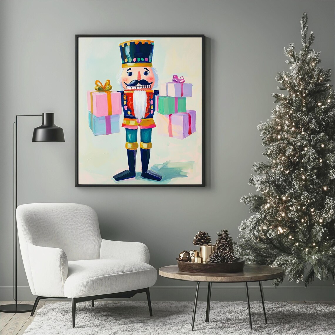Charming Vintage Nutcracker With Wrapped Gifts Holiday Decor Art Poster - Image 2