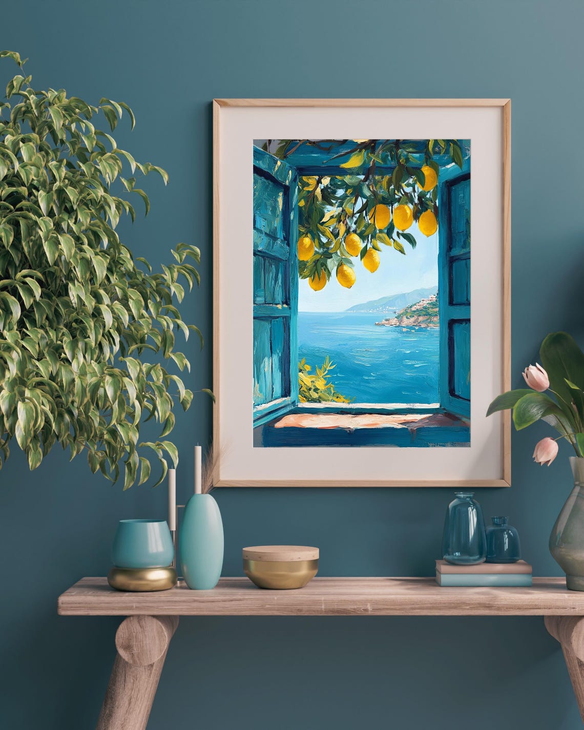 Mediterranean Window View Coastal Lemon Tree Poster - Image 4
